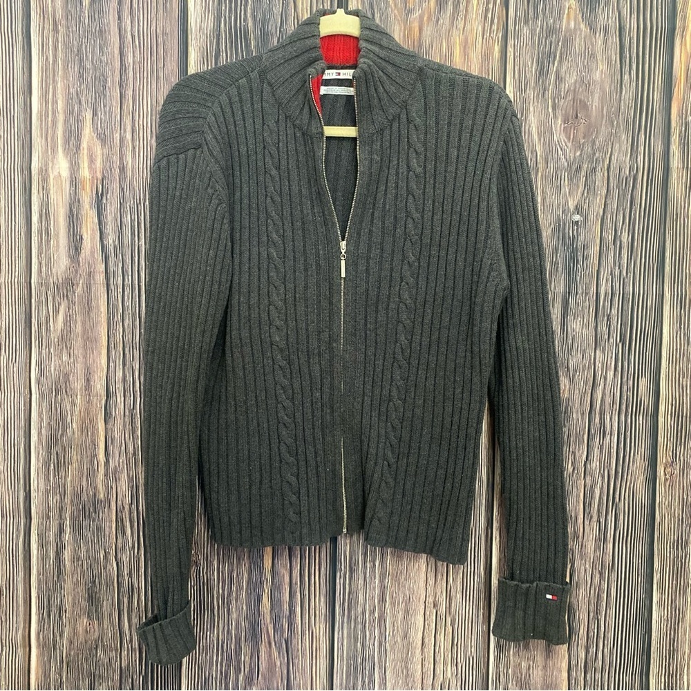 Tommy Hilfiger | gray vintage Y2K cable knit jacket